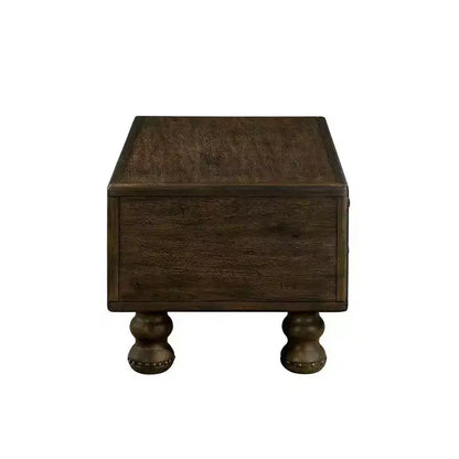 Tavolino da caffè in legno da 40" con 4 cassetti e gambe con decorazione a rivetti, color espresso