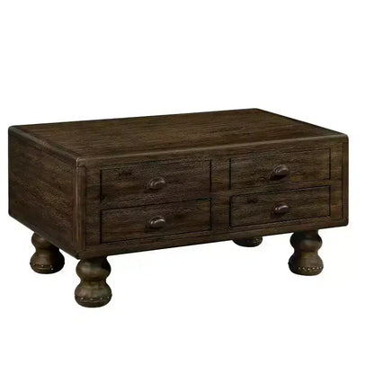 Tavolino da caffè in legno da 40" con 4 cassetti e gambe con decorazione a rivetti, color espresso