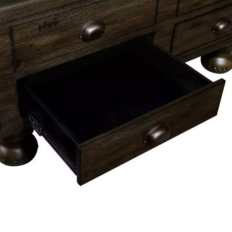 Tavolino da caffè in legno da 40" con 4 cassetti e gambe con decorazione a rivetti, color espresso