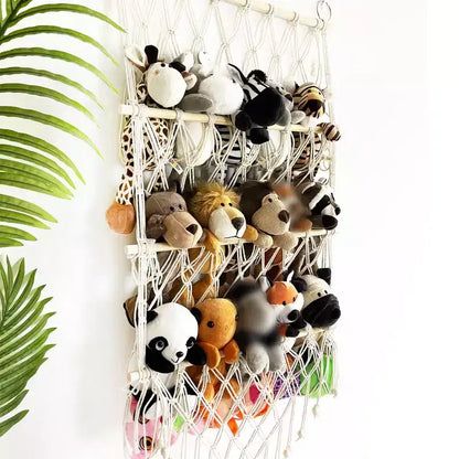 TROPOW Rete per riporre giocattoli, amaca in macramè per animali di peluche, organizer per giocattoli da appendere, portaoggetti in rete per la stanza dei bambini, sala giochi, A