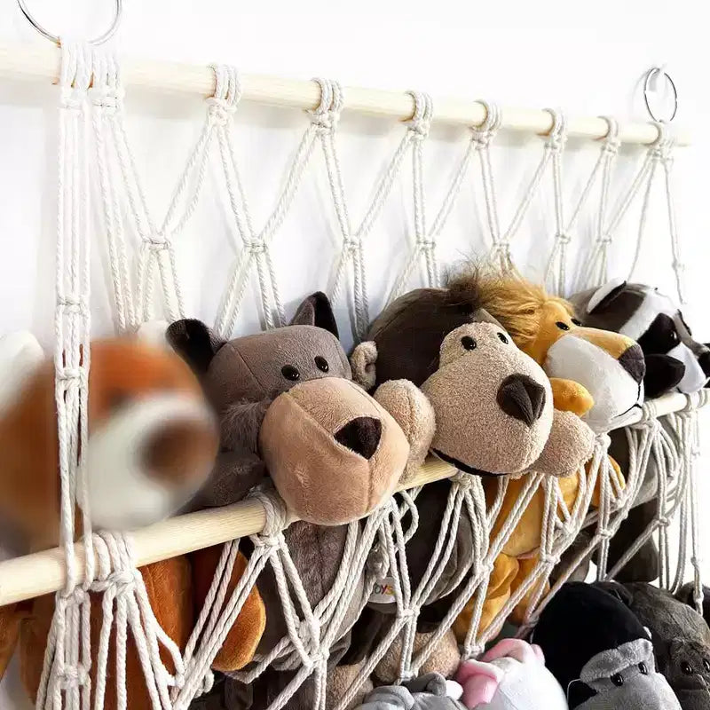 TROPOW Rete per riporre giocattoli, amaca in macramè per animali di peluche, organizer per giocattoli da appendere, portaoggetti in rete per la stanza dei bambini, sala giochi, A