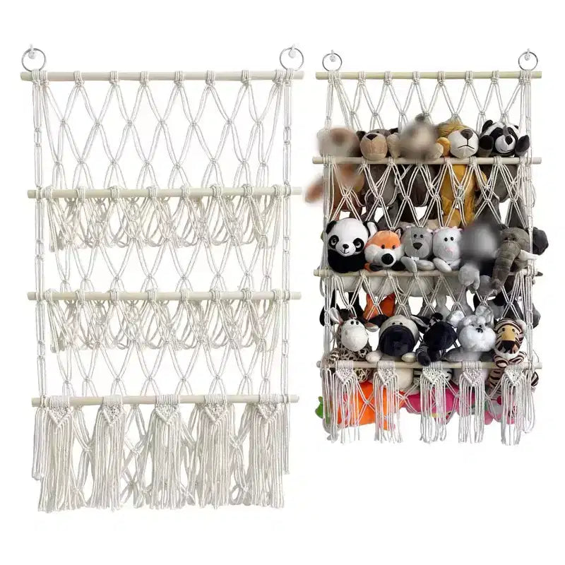 TROPOW Rete per riporre giocattoli, amaca in macramè per animali di peluche, organizer per giocattoli da appendere, portaoggetti in rete per la stanza dei bambini, sala giochi, A