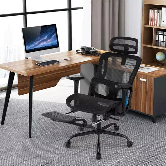 Sedia da Ufficio Ergonomica con Poggiatesta Girevole e Supporto Lombare Regolabile