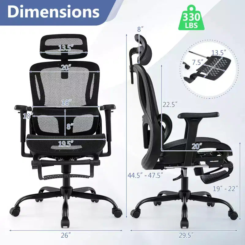 Sedia da Ufficio Ergonomica con Poggiatesta Girevole e Supporto Lombare Regolabile