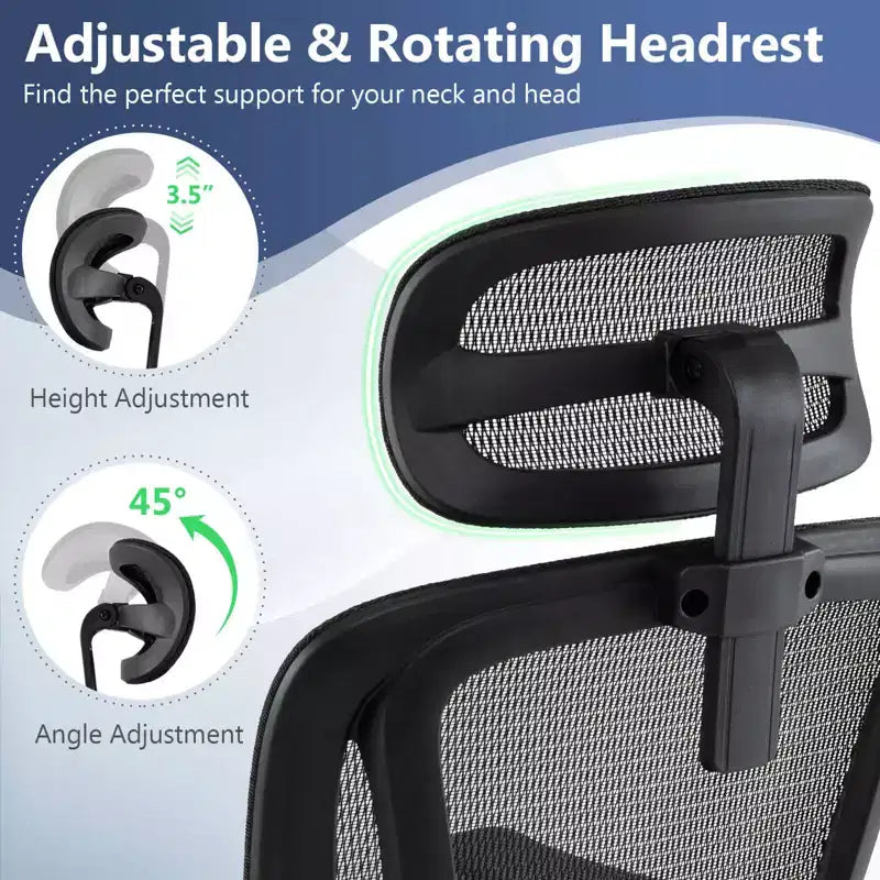 Sedia da Ufficio Ergonomica con Poggiatesta Girevole e Supporto Lombare Regolabile