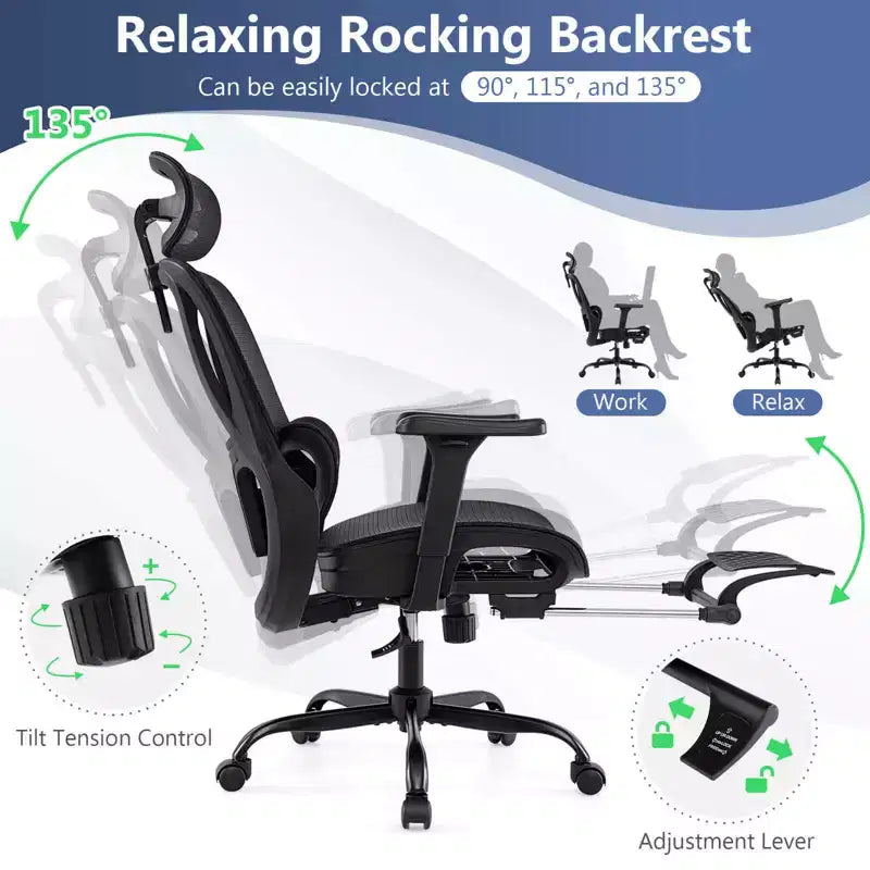 Sedia da Ufficio Ergonomica con Poggiatesta Girevole e Supporto Lombare Regolabile
