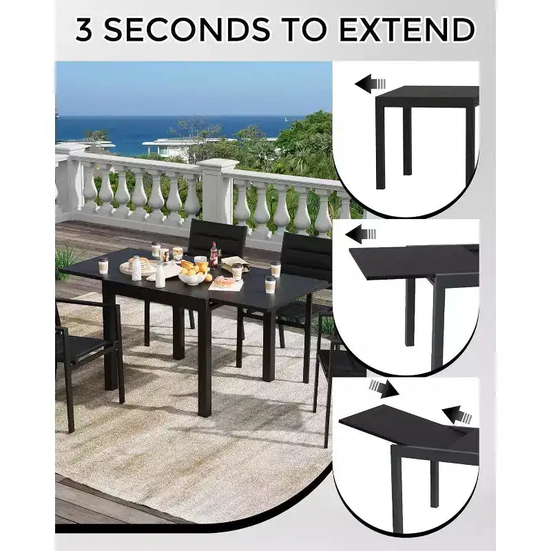 Tavolo da Patio Espandibile da 80-160 cm per 4-6 Persone, Tavolo da Pranzo Rettangolare da Esterno con Piano Effetto Legno per Giardino, Terrazza, Portico