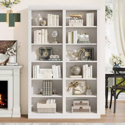 Scaffale alto 74,5" con doppio ripiano, libreria extra large, libreria a 6 ripiani doppia larghezza con 12 scomparti, librerie ampie indipendenti