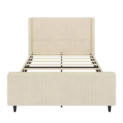 Struttura letto in velluto a coste con testiera a giorno, color crema