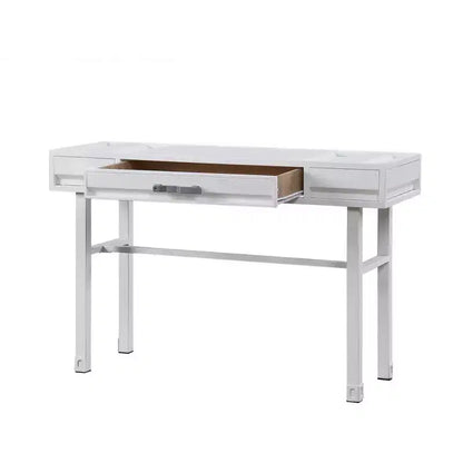 Tavolino da trucco bianco in ferro da 47" con specchio