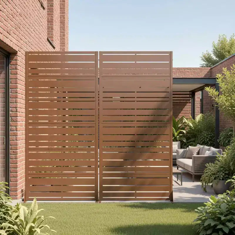 Paravento con lamelle, divisorio per la privacy a doppia faccia, acciaio marrone, altezza 183 cm