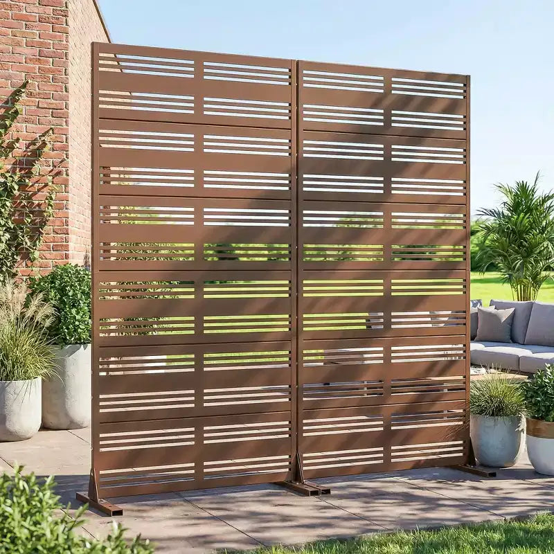 Paravento con lamelle, divisorio per la privacy a doppia faccia, acciaio marrone, altezza 183 cm