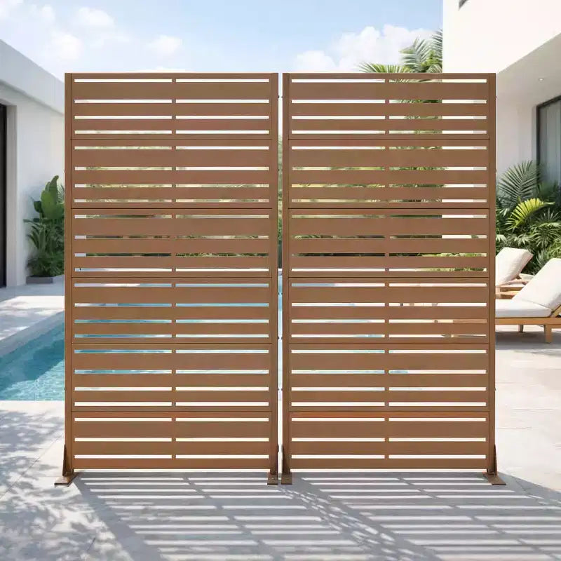 Paravento con lamelle, divisorio per la privacy a doppia faccia, acciaio marrone, altezza 183 cm