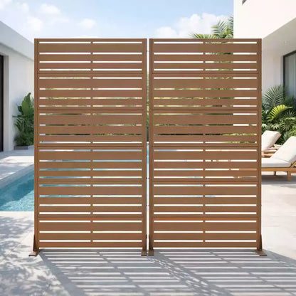 Paravento con lamelle, divisorio per la privacy a doppia faccia, acciaio marrone, altezza 183 cm