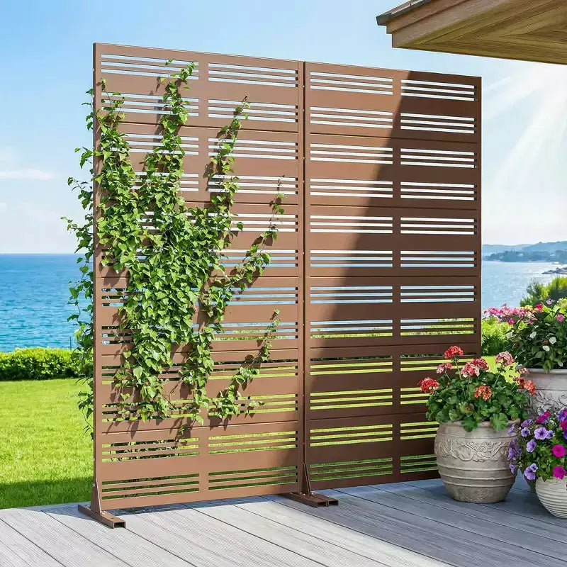 Paravento con lamelle, divisorio per la privacy a doppia faccia, acciaio marrone, altezza 183 cm