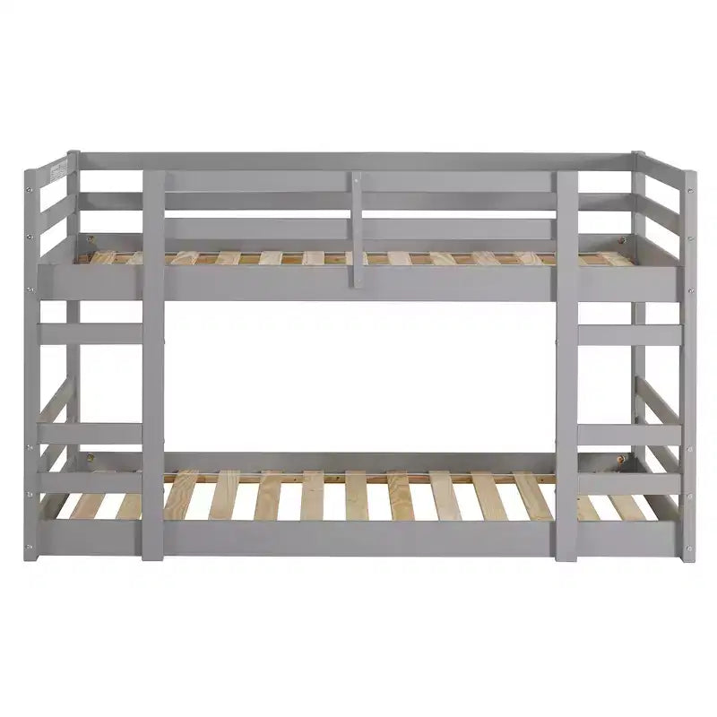 Letto a Castello in Legno Twin su Twin con Sponde e Scale Integrate