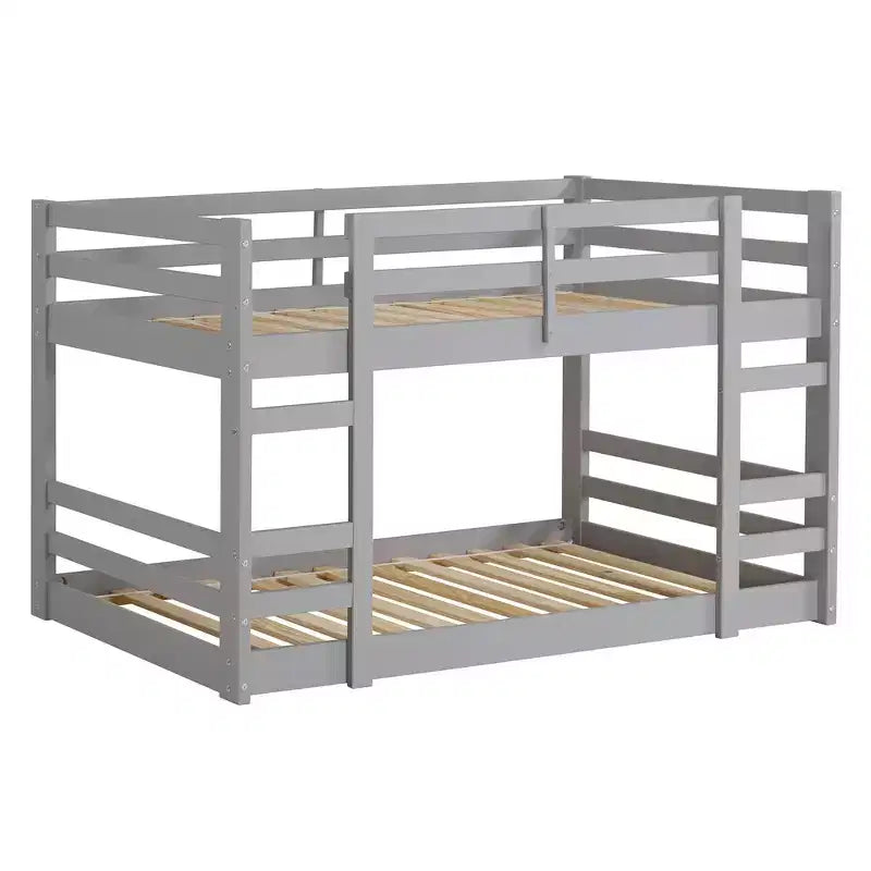 Letto a Castello in Legno Twin su Twin con Sponde e Scale Integrate