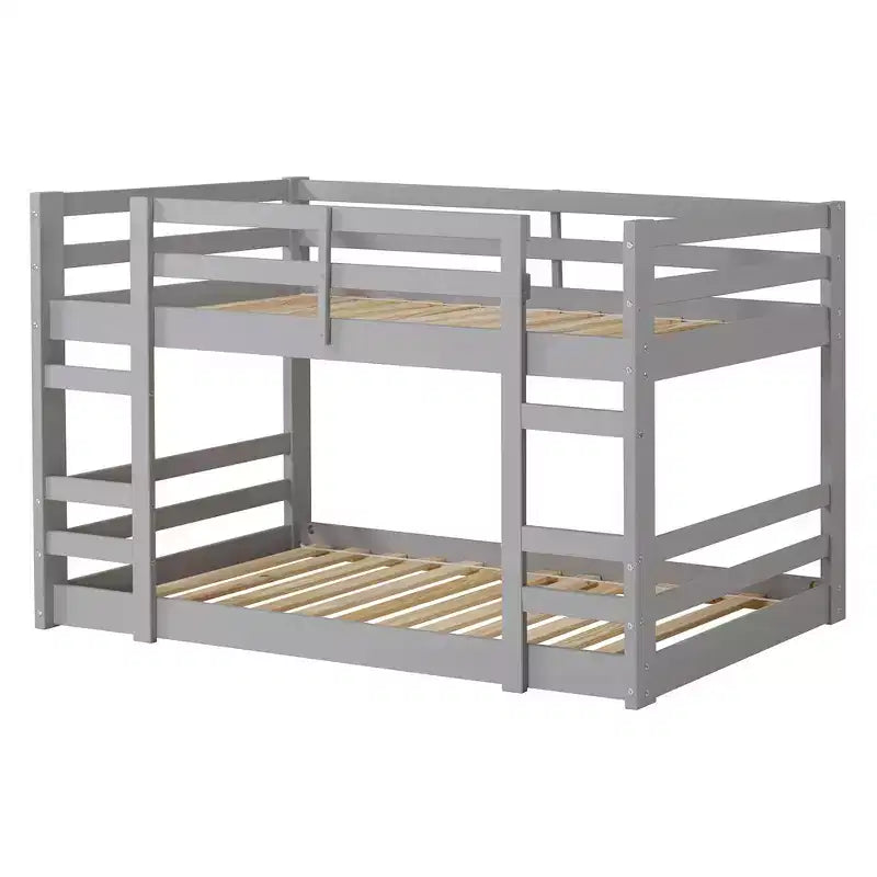 Letto a Castello in Legno Twin su Twin con Sponde e Scale Integrate