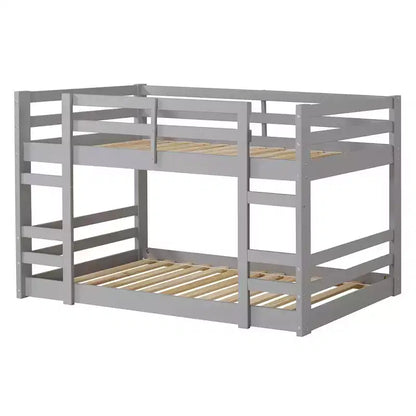 Letto a Castello in Legno Twin su Twin con Sponde e Scale Integrate