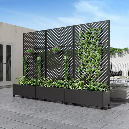 Fioriera con traliccio in ferro nero, 120x120x40 cm, set da 3 pezzi
