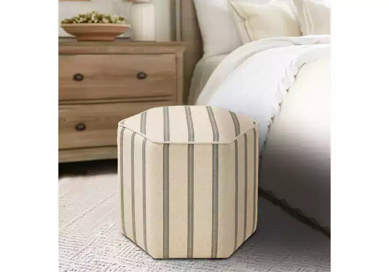 Pouf esagonale imbottito stile rustico con stampa a righe