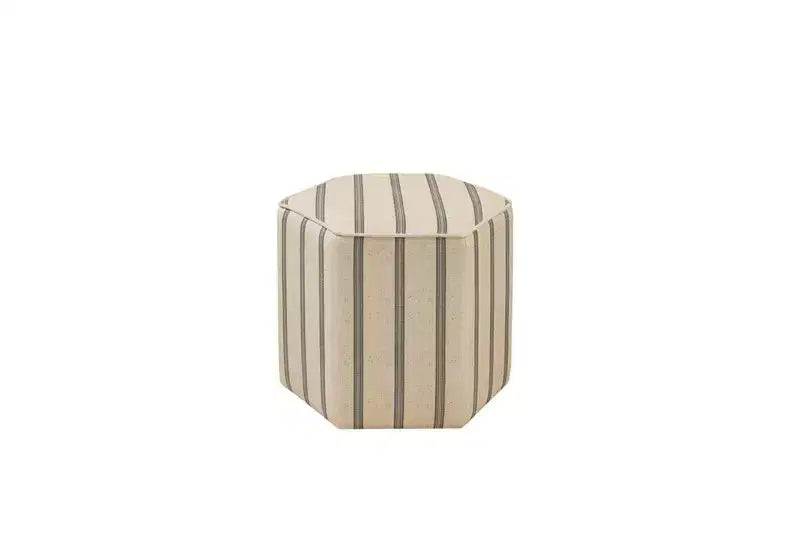 Pouf esagonale imbottito stile rustico con stampa a righe