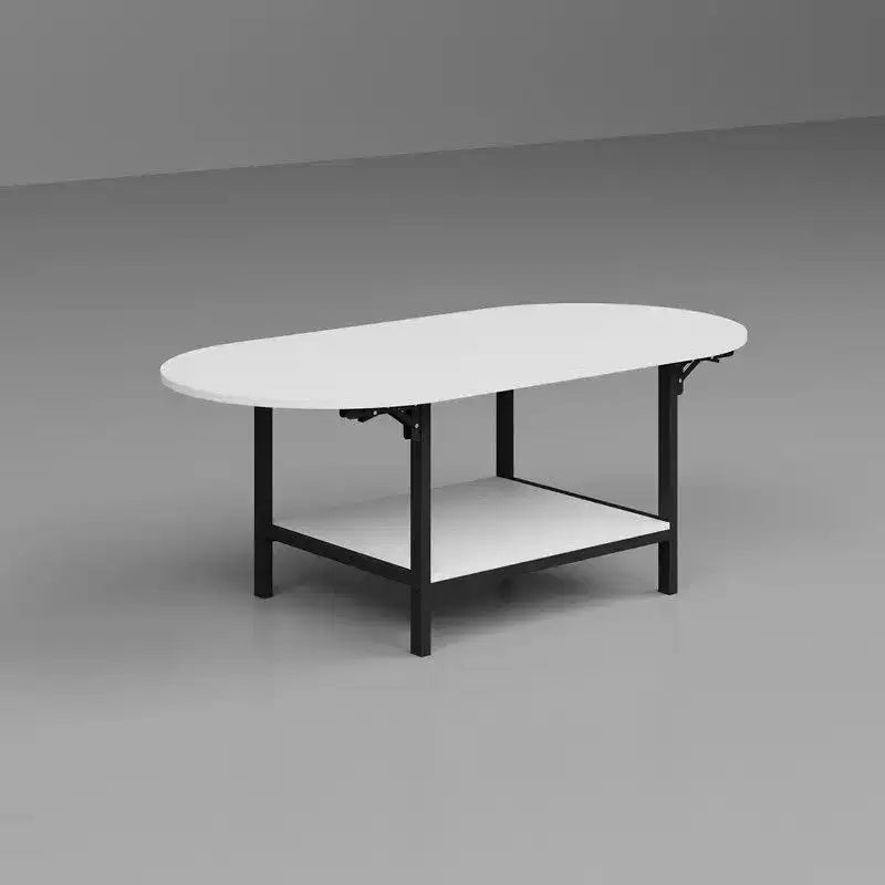 Tavolino Trasformabile, Da Quadrato a Ovale Allungabile con Ripiano Contenitore