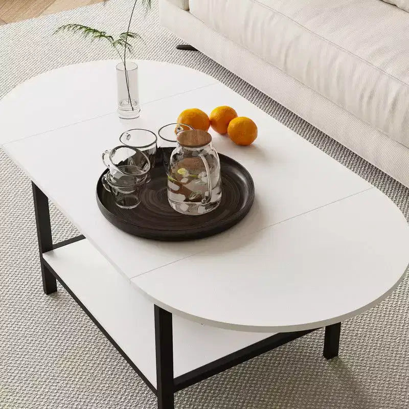 Tavolino Trasformabile, Da Quadrato a Ovale Allungabile con Ripiano Contenitore