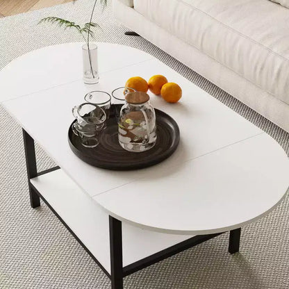 Tavolino Trasformabile, Da Quadrato a Ovale Allungabile con Ripiano Contenitore