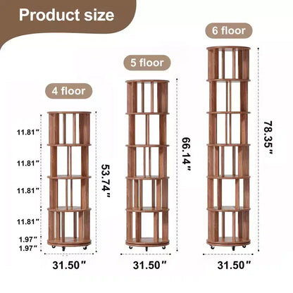Libreria Girevole a 360° con Ruote, Scaffale Stretto a 5 Livelli in Legno Massello, Noce