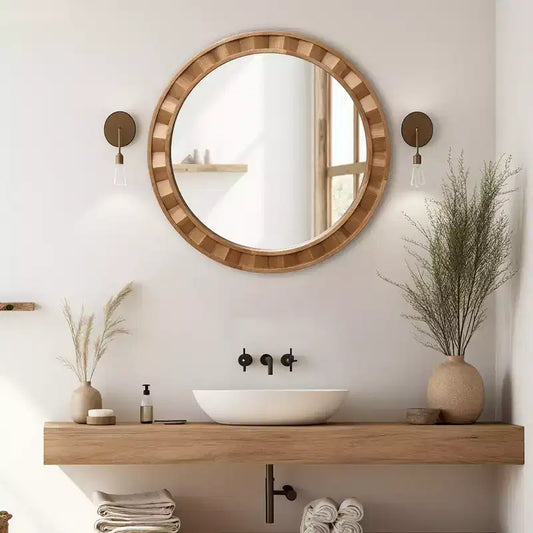 Specchio da parete rotondo con cornice in legno naturale, 71 cm, marrone rustico