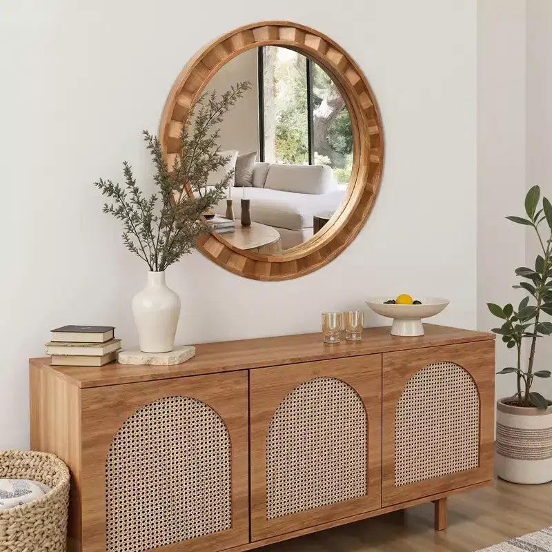 Specchio da parete rotondo con cornice in legno naturale, 71 cm, marrone rustico