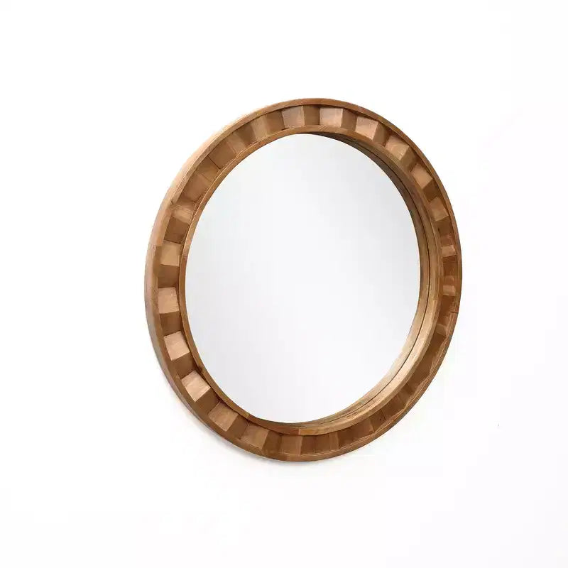 Specchio da parete rotondo con cornice in legno naturale, 71 cm, marrone rustico