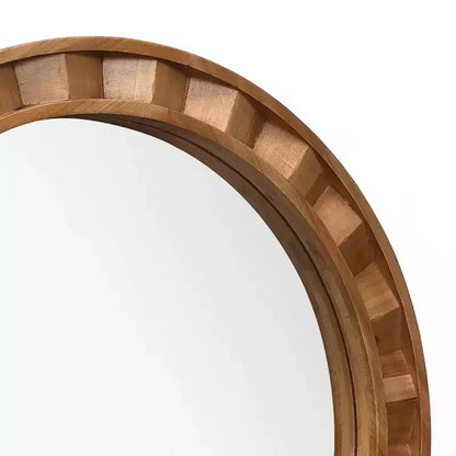 Specchio da parete rotondo con cornice in legno naturale, 71 cm, marrone rustico