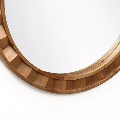 Specchio da parete rotondo con cornice in legno naturale, 71 cm, marrone rustico