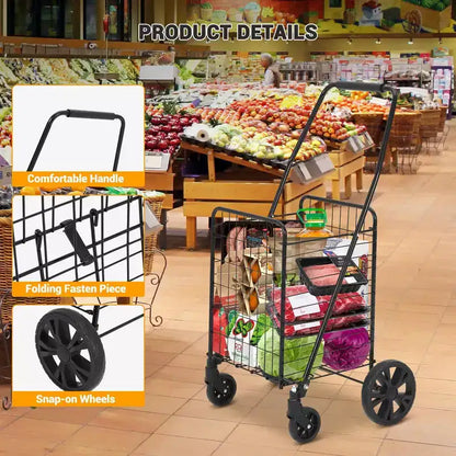 Carrello spesa pieghevole, capacità 50 kg, carrello per la spesa pieghevole con cestino da 83 litri e ruote, carrello spesa portatile leggero per generi alimentari
