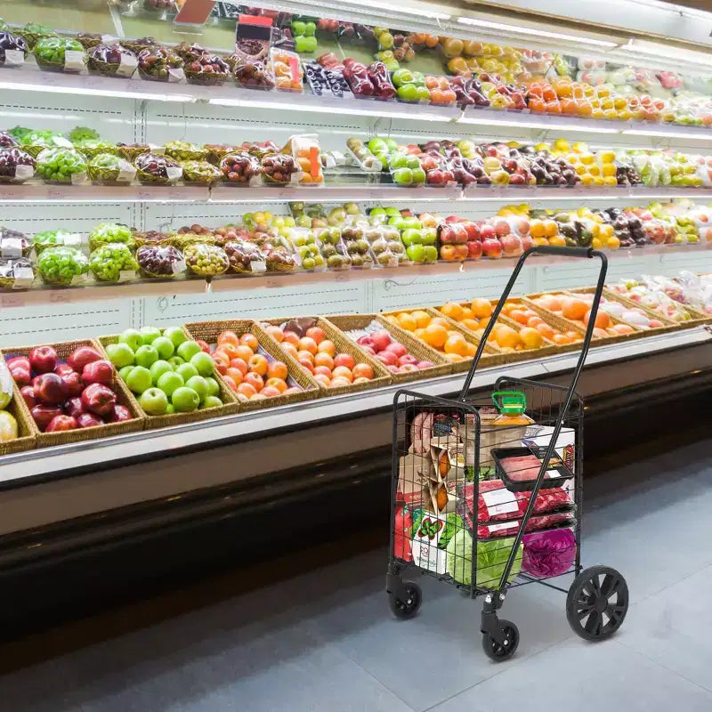 Carrello spesa pieghevole, capacità 50 kg, carrello per la spesa pieghevole con cestino da 83 litri e ruote, carrello spesa portatile leggero per generi alimentari