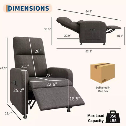 Poltrona reclinabile elettrica con massaggio e riscaldamento, schienale alto imbottito, sedile imbottito, poltrona Home Theater per soggiorno