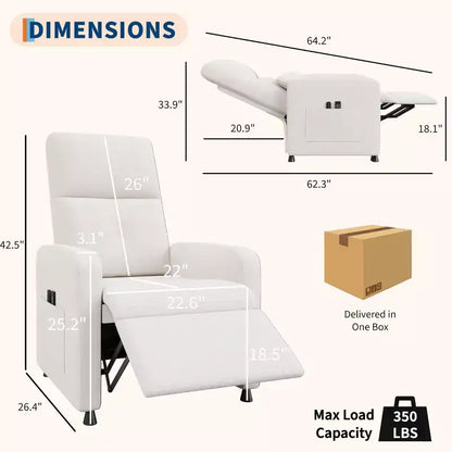 Poltrona reclinabile elettrica con massaggio e riscaldamento, schienale alto imbottito, sedile imbottito, poltrona Home Theater per soggiorno