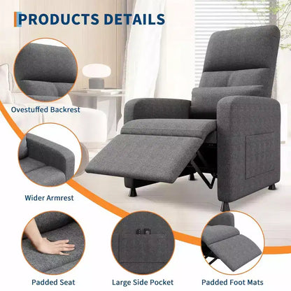 Poltrona reclinabile elettrica con massaggio e riscaldamento, schienale alto imbottito, sedile imbottito, poltrona Home Theater per soggiorno