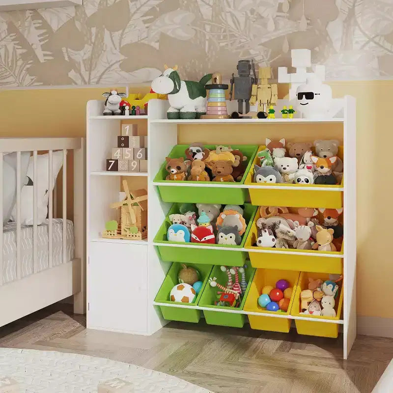 Organizzatore portaoggetti per giocattoli per bambini con 8 contenitori rimovibili e 3 ripiani aperti