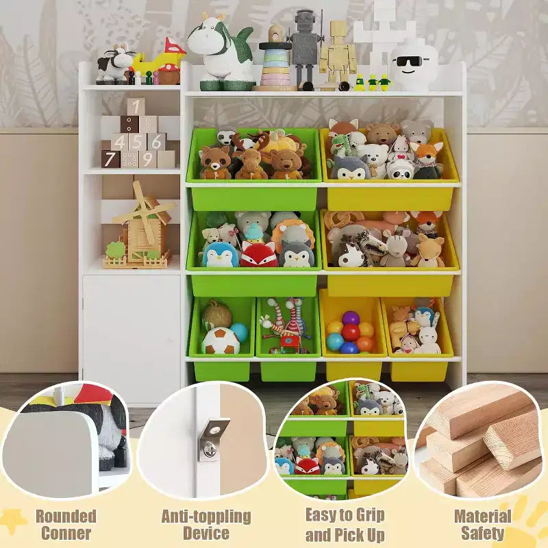 Organizzatore portaoggetti per giocattoli per bambini con 8 contenitori rimovibili e 3 ripiani aperti