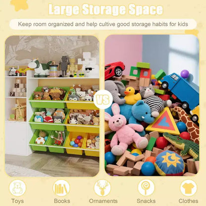 Organizzatore portaoggetti per giocattoli per bambini con 8 contenitori rimovibili e 3 ripiani aperti