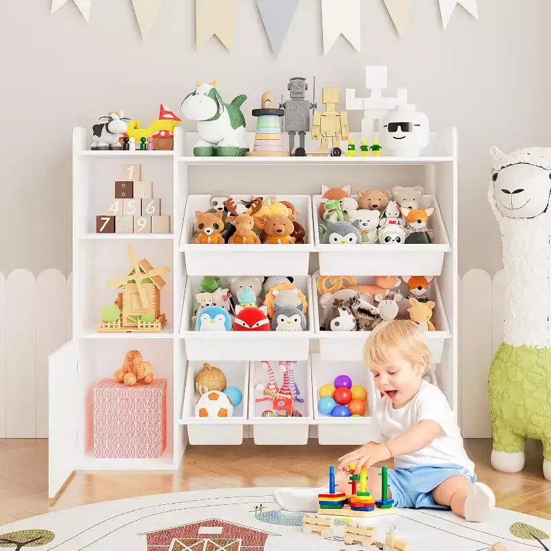 Organizzatore portaoggetti per giocattoli per bambini con 8 contenitori rimovibili e 3 ripiani aperti