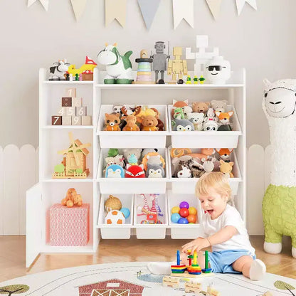 Organizzatore portaoggetti per giocattoli per bambini con 8 contenitori rimovibili e 3 ripiani aperti