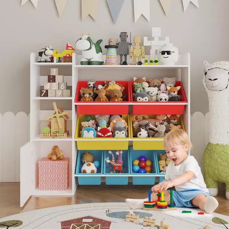 Organizzatore portaoggetti per giocattoli per bambini con 8 contenitori rimovibili e 3 ripiani aperti