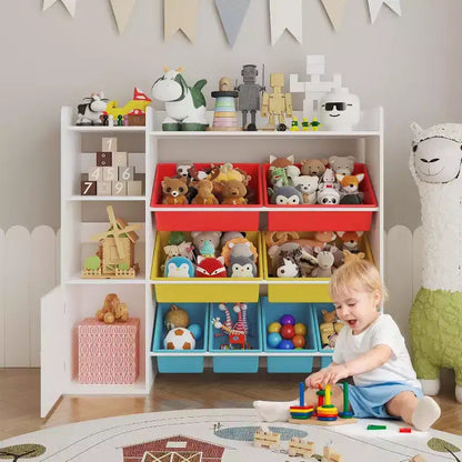 Organizzatore portaoggetti per giocattoli per bambini con 8 contenitori rimovibili e 3 ripiani aperti