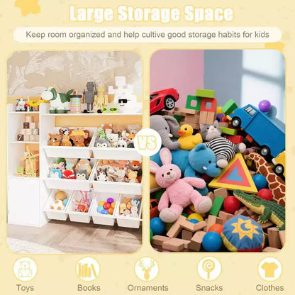 Organizzatore portaoggetti per giocattoli per bambini con 8 contenitori rimovibili e 3 ripiani aperti