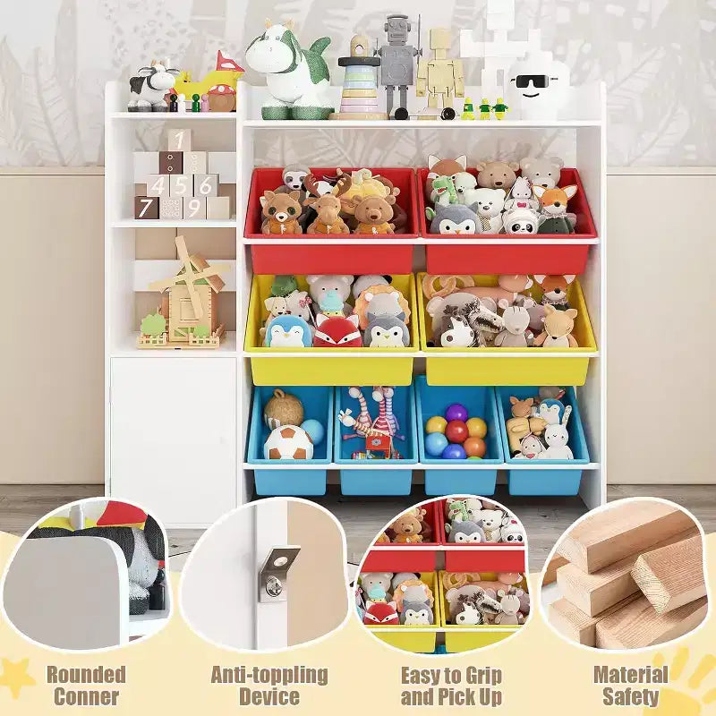 Organizzatore portaoggetti per giocattoli per bambini con 8 contenitori rimovibili e 3 ripiani aperti