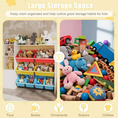 Organizzatore portaoggetti per giocattoli per bambini con 8 contenitori rimovibili e 3 ripiani aperti